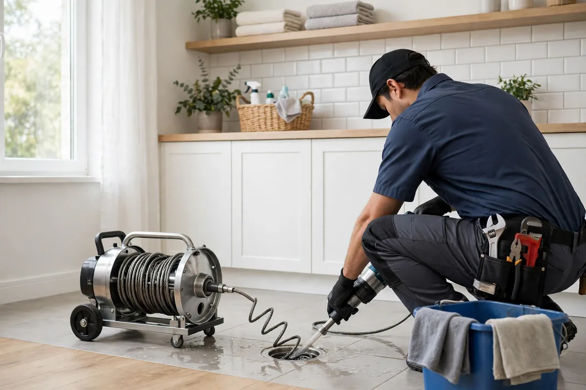 Professional drain-cleaning technician ready to help a homeowner with a drain problem in Pasadena, California