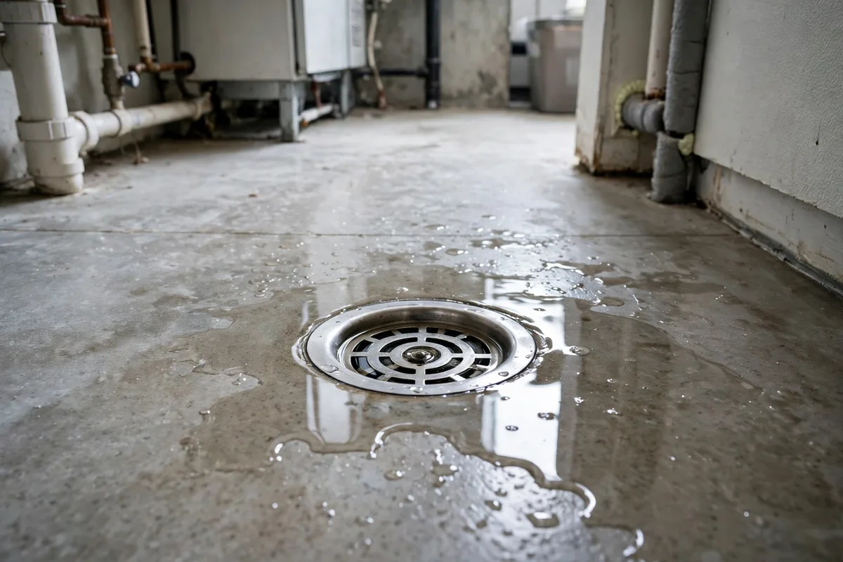 Floor drain with standing water around it